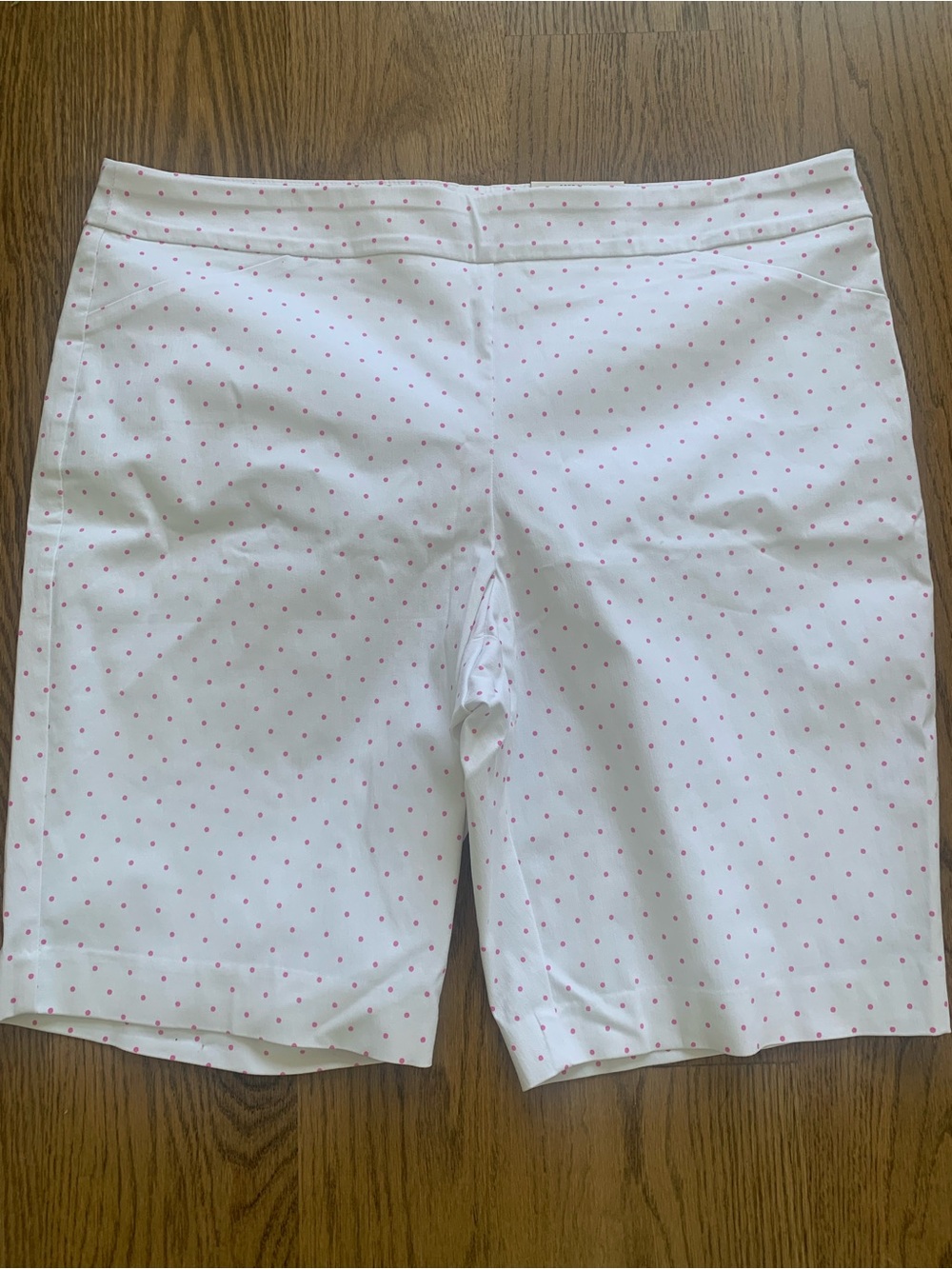 Charter Club White Shorts with Pink Polka Dot Print